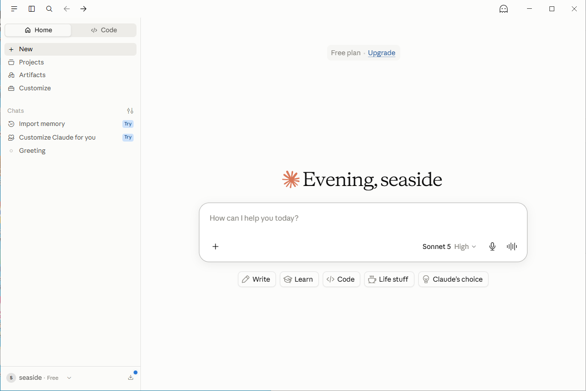 Claude Desktop 首页真实截图